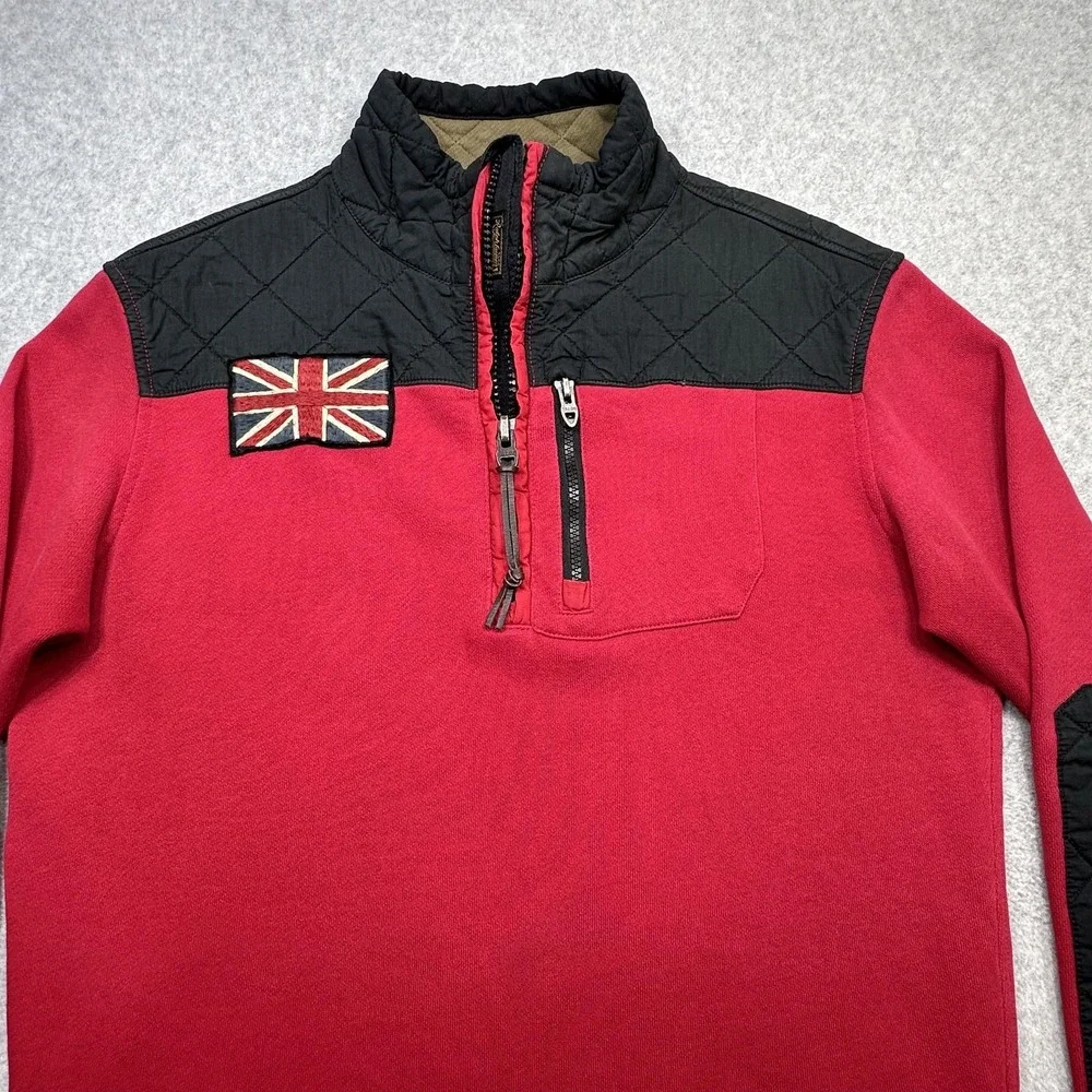 Vintage Polo Ralph Lauren Sweatshirt Medium Red Black Quilted 1/2 Zip Union Jack